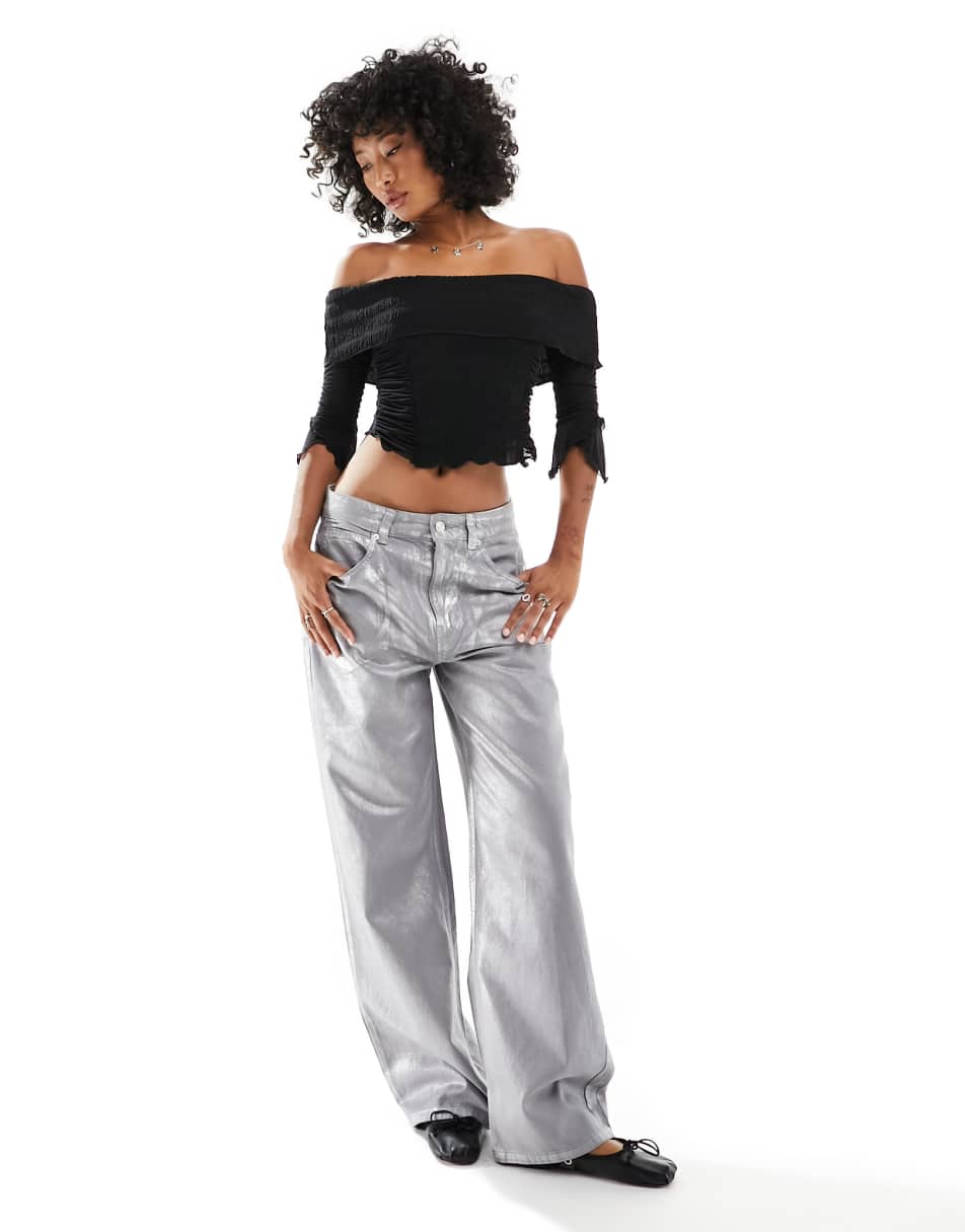 Reclaimed Vintage witchy bardot top in black