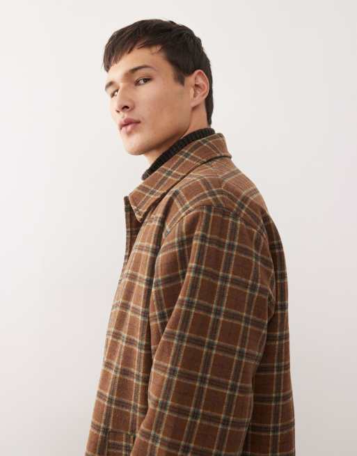 Reclaimed Vintage wool blend formal coat in brown multi check  , 4 of 5