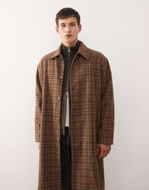 Reclaimed Vintage wool blend formal coat in brown multi plaid  , 2 of 5