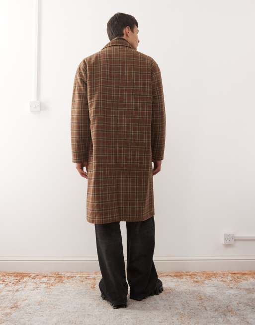 Reclaimed Vintage wool blend formal coat in brown multi plaid  , 3 of 5