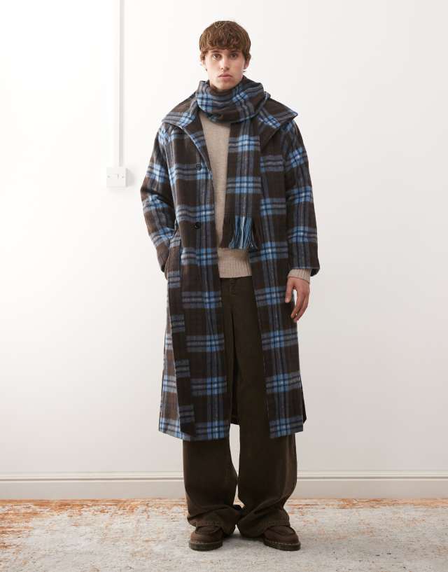 Reclaimed Vintage wool look maxi duster coat with funnel neck and