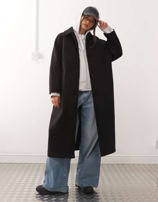 Reclaimed Vintage wool look maxi peacoat in black