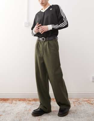 wool look tailored pants-Green