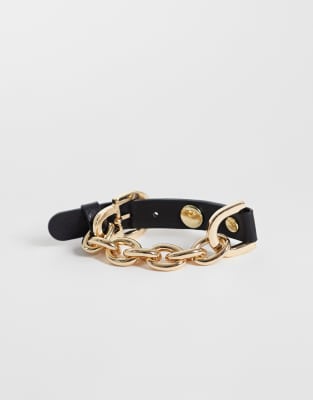 Reclaimed Vintage Worn Gold Leather And Chain Mix Bracelet In Multi