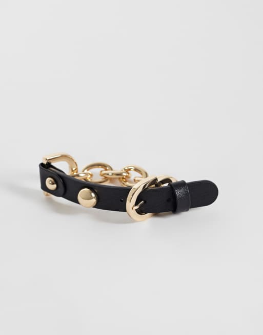 Reclaimed Vintage worn gold leather and chain mix bracelet, 3 of 3