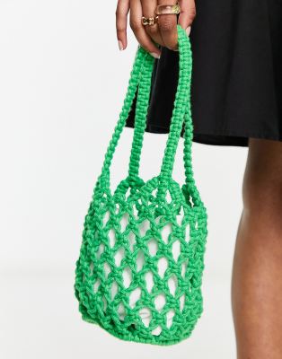 woven mini shoulder bag in green