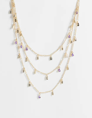 Reclaimed Vintage Wrap Around Gem Stone Necklace In Gold