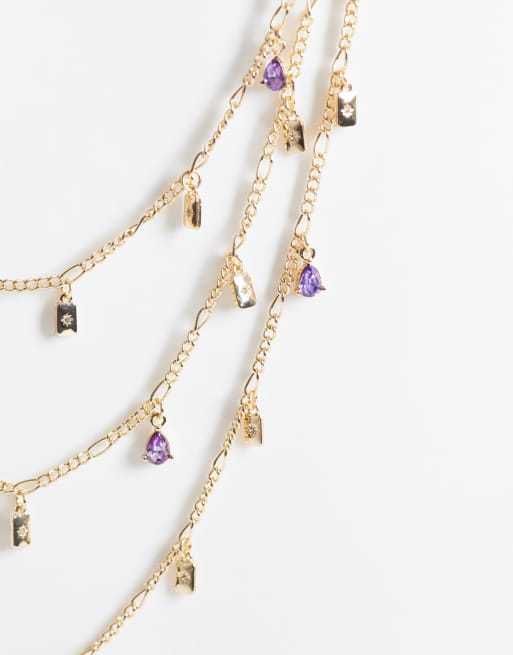 Reclaimed Vintage wrap around gem stone necklace in gold, 3 of 4