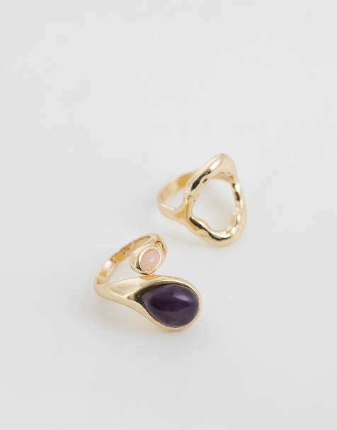Reclaimed Vintage wrap around ring in semi precious stone multi pack in gold - view 1