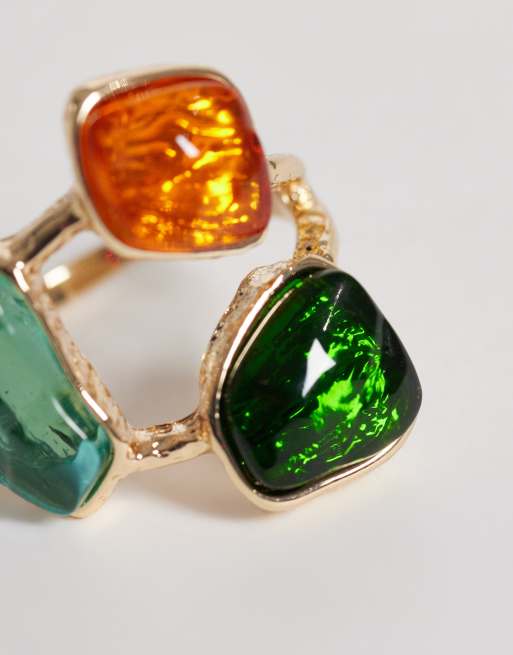 Reclaimed Vintage wrap around ring in set amber tones stone in gold, 2 of 3