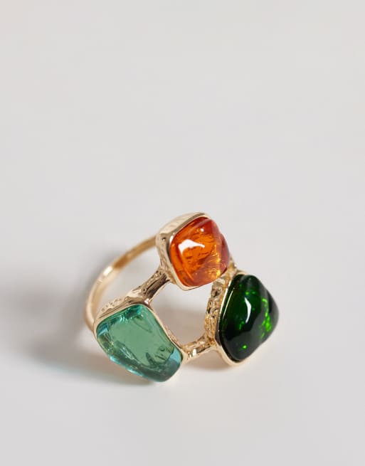 Reclaimed Vintage wrap around ring in set multi stone in gold