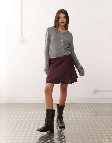 Reclaimed Vintage wrap mini skirt in purple satin jacquard - view 1