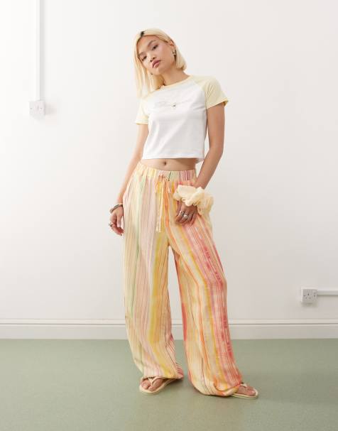 Reclaimed Vintage pull on trousers in pink and yellow stripe