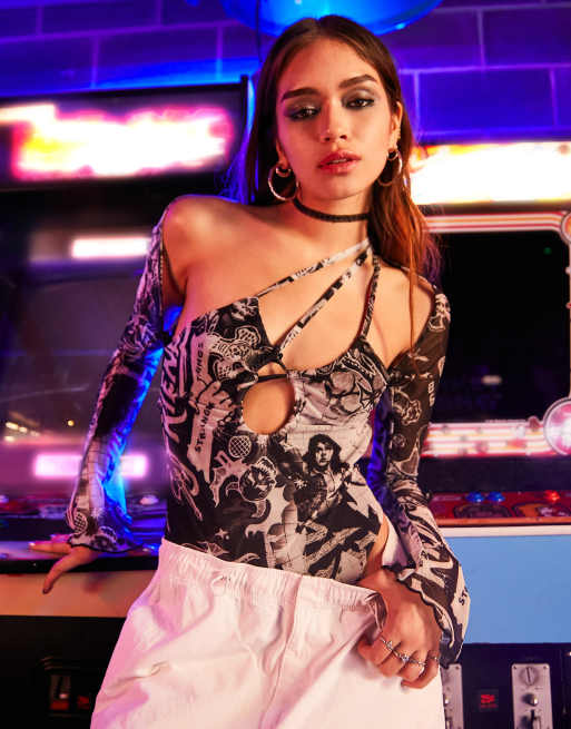 Reclaimed Vintage x Stranger Things mesh body  in all over print