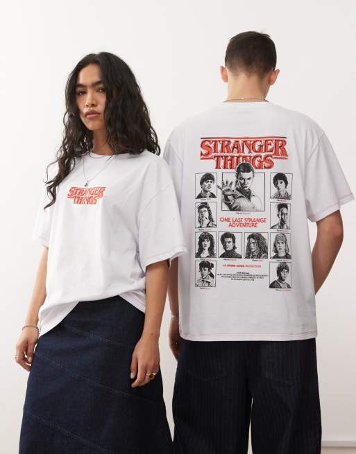 Reclaimed Vintage x Stranger Things - Uniseks oversized T-shirt met personageprint op de achterkant in wit