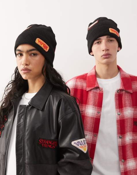 Reclaimed Vintage x Stranger Things Unisex beanie with badges in black - view 1