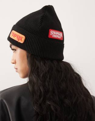 Reclaimed Vintage X Stranger Things Unisex Beanie With Badges In Black