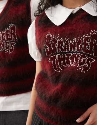 Reclaimed Vintage X Stranger Things Unisex Fluffy Knit Sweater Vest With Embroidered Logo-multi In Multi