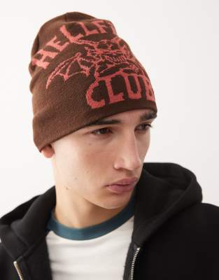 Reclaimed Vintage X Stranger Things Unisex Hellfire Club Beanie In Brown