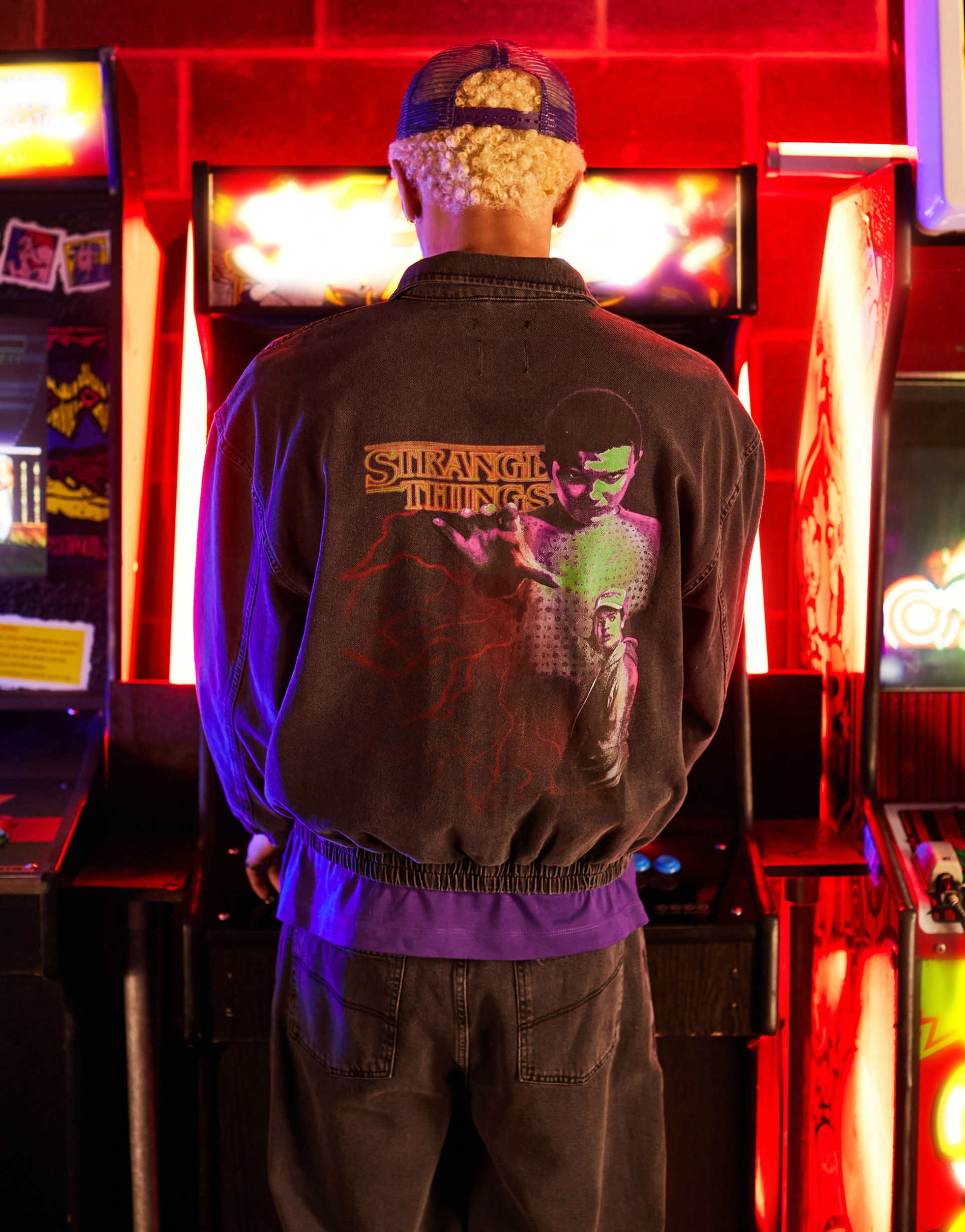 Reclaimed Vintage x Stranger Things unisex jacket with character back print