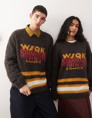 Reclaimed Vintage X Stranger Things Unisex Oversized Knit Sweater With Logo In Gray
