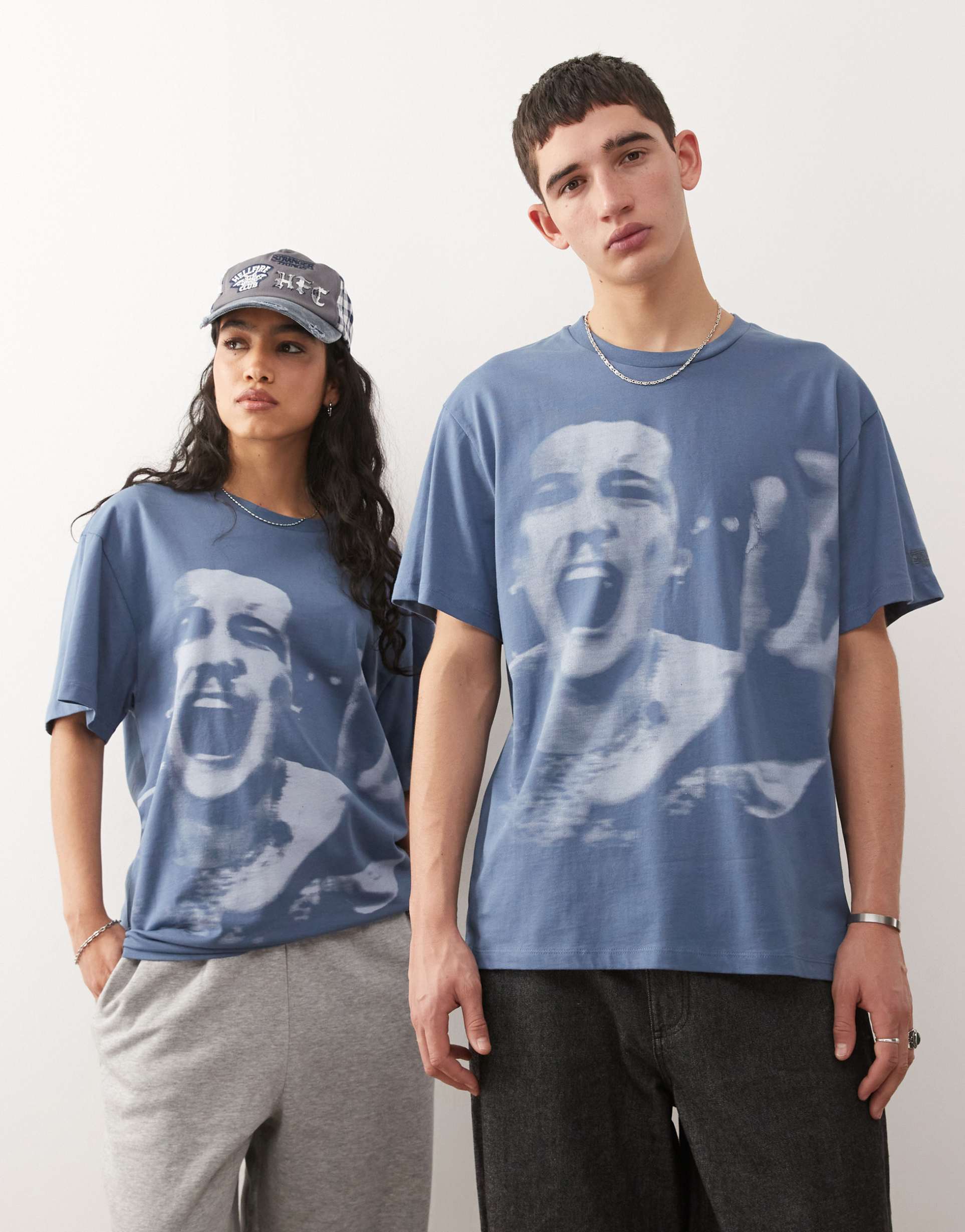 reclaimed vintage x stranger things unisex oversized t-shirt with eleven print in washed blue