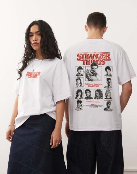 Reclaimed Vintage x Stranger Things – Vit, oversize t-shirt i unisex-modell med karaktärstryck baktill - view 1