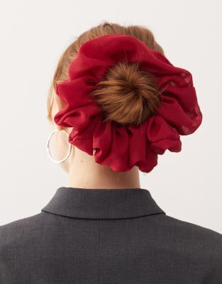 RECLAIMED VINTAGE OVERSIZED CHIFFON SCRUNCHIE IN BURGUNDY RED-MULTI