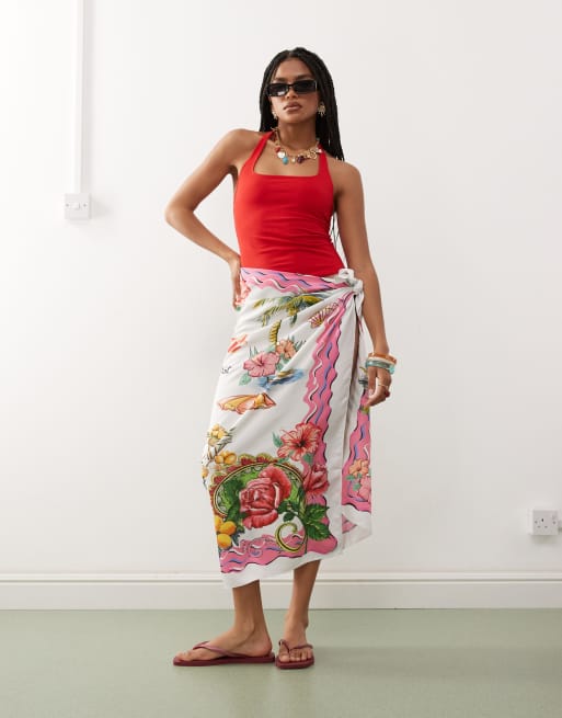 Reclaimed Vintage xl scarf sarong in holiday print
