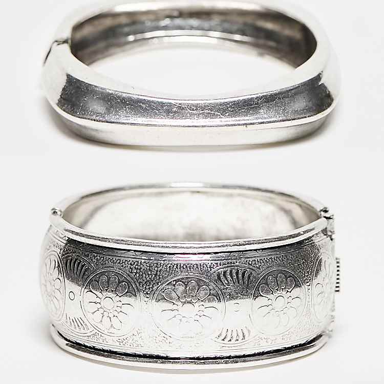 Reclaimed Vintage y2k chunky silver bangle pack | ASOS Reclaimed Vintage y2k chunky silver bangle pack | ASOS