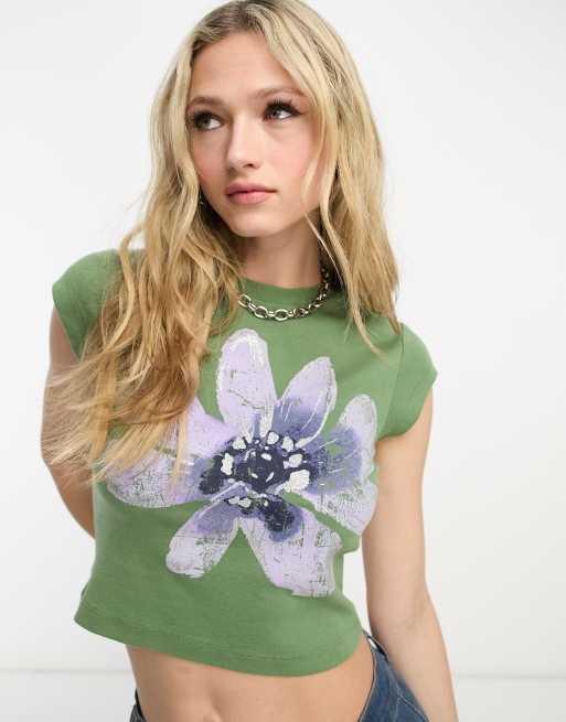 Reclaimed Vintage Y2K flower baby tee in green ASOS