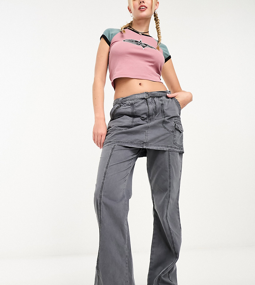 Y2K skirt pants hybrid in washed charcoal-Gray