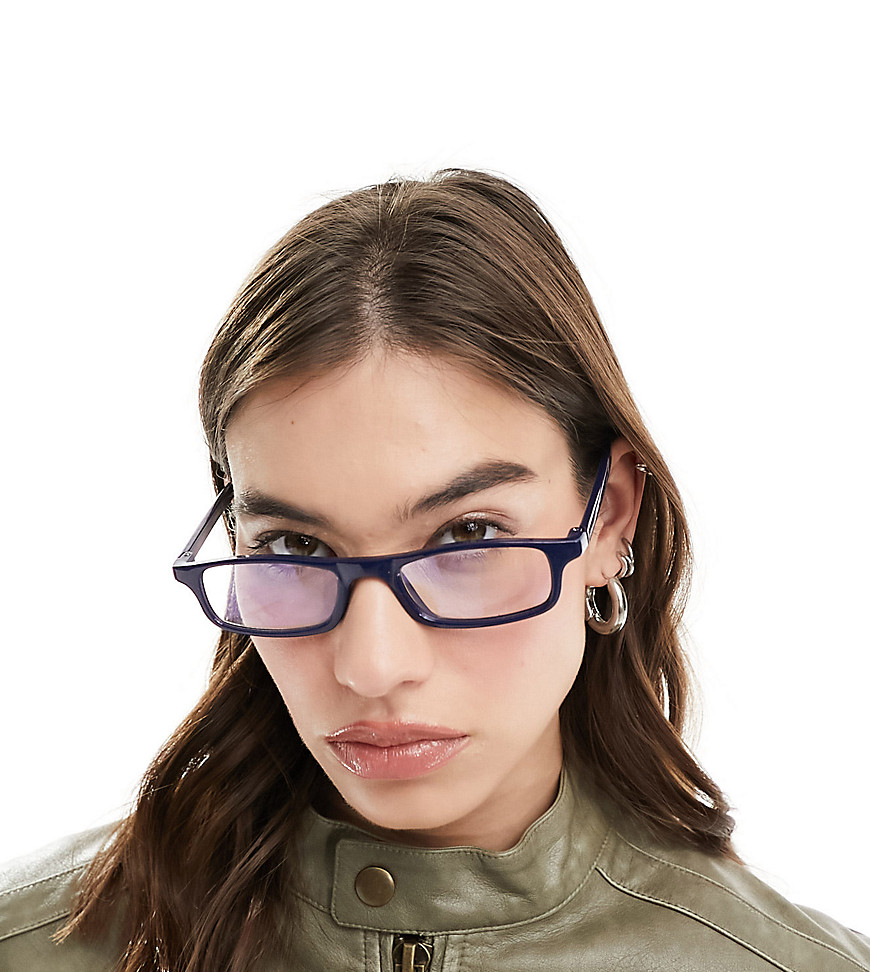 Y2K slim spectacle with blue light lens in blue