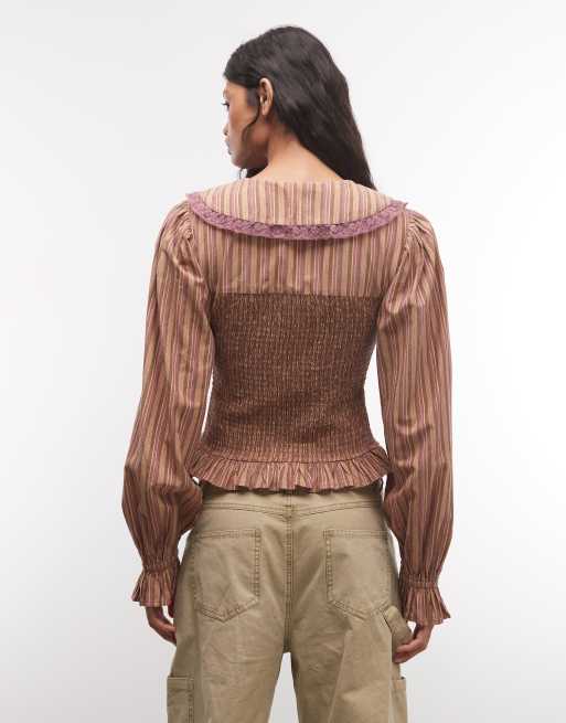 Reclaimed vintage yarn dye stripe shirred shirt, 4 of 4