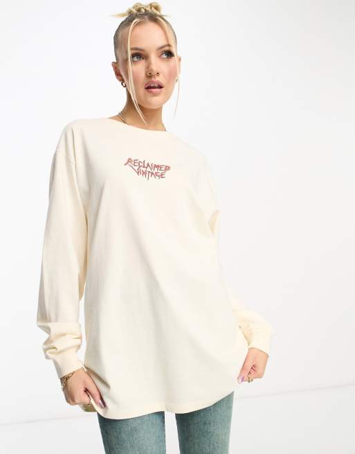 Reclaimed Vintage ying yang long sleeve t-shirt in ecru, 4 of 4