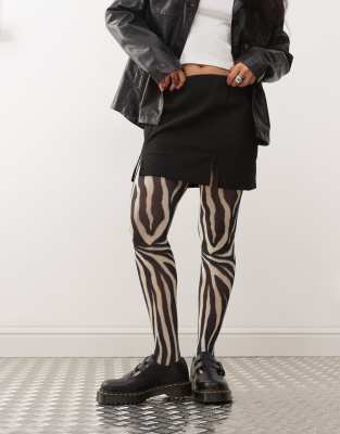 Reclaimed Vintage Zebra Print Tights-multi In Black