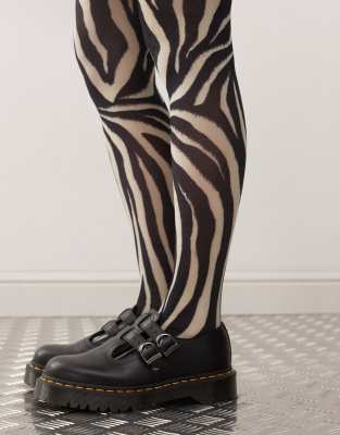 Reclaimed Vintage Zebra Print Tights-multi In Black