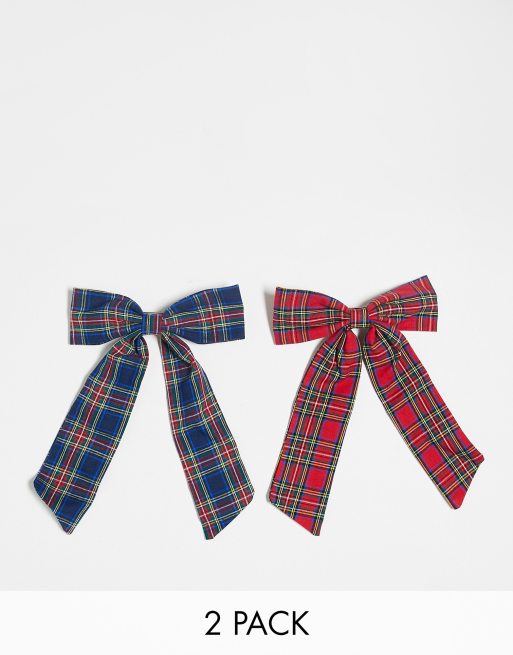 Reclaimed Vintage – Zestaw 2 kokardek w kratkę tartan