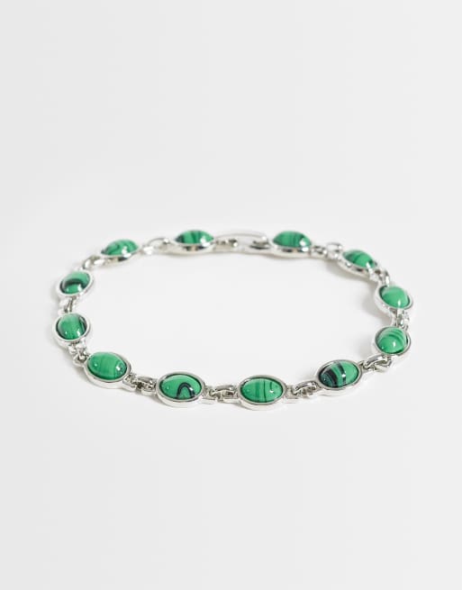 Reclaimed Vintage zilveren armband met malachietstenen