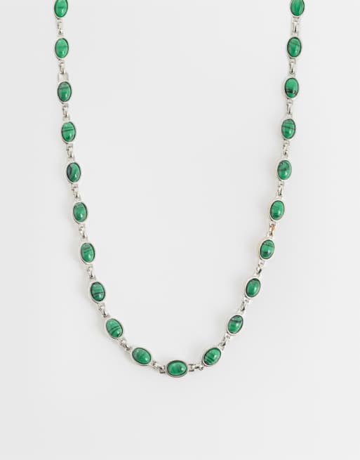 Reclaimed Vintage zilveren halsketting met malachiet