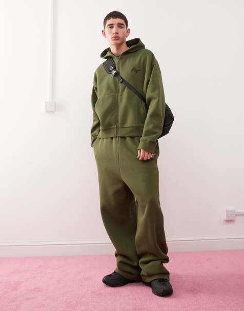 Reclaimed Vintage zip through hoodie with embroidered logo in khaki - part of a set - view 1