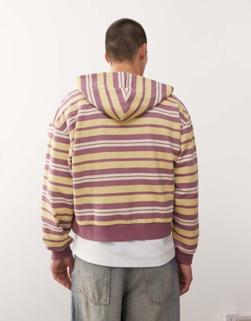 Reclaimed Vintage zip up hoodie with logo in multi stripes | ASOS