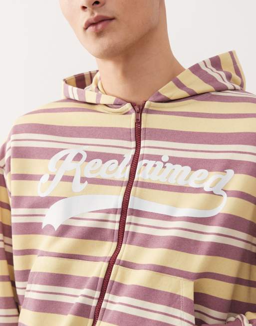 Reclaimed Vintage zip up hoodie with logo in multi stripes | ASOS