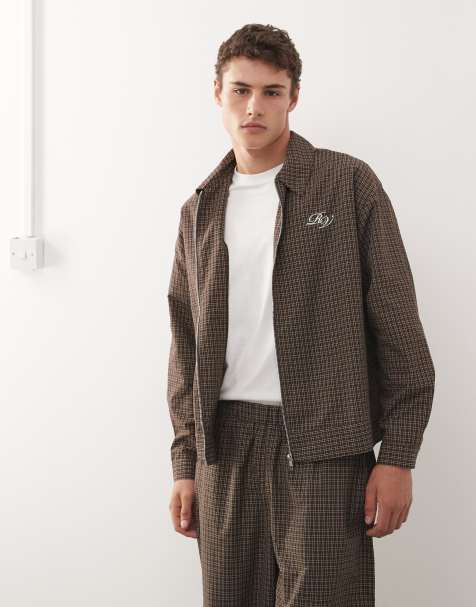 Reclaimed Vintage zip up tailored jacket co-ord in brown check - view 1