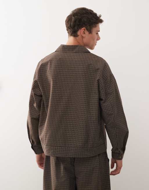 Reclaimed Vintage zip up tailored jacket in brown plaid - part of a set, 3 of 5