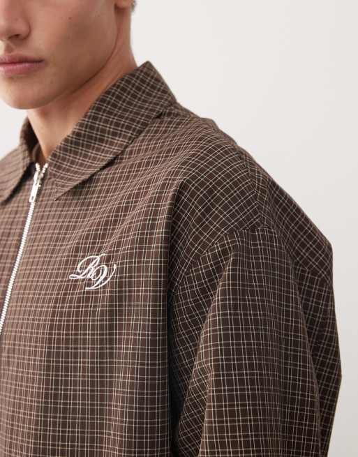 Reclaimed Vintage zip up tailored jacket in brown plaid - part of a set, 5 of 5
