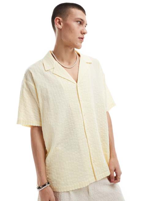 Reclaimed Vintage – Żółta teksturowana koszula oversize z kubańskim kołnierzykiem 