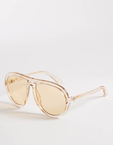 Reclaimed Vintage – Żółte okulary typu aviator oversize z jasnymi soczewkami - view 1