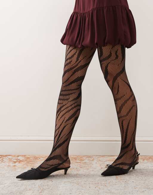 Reclaimed Vintage - Zwarte visnetpanty met zebrastreep