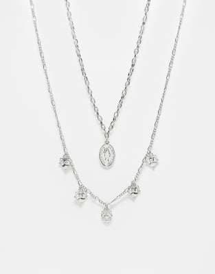 Reclaimed Vintage - Zweireihige Unisex-Halskette in Silber mit Münzanhängern